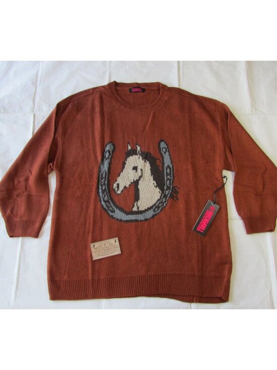 Rock & Roll Denim Sweaters - Rock & Roll Denim Women's Horse & Horseshoe Crewneck Sweater Burnt Orange